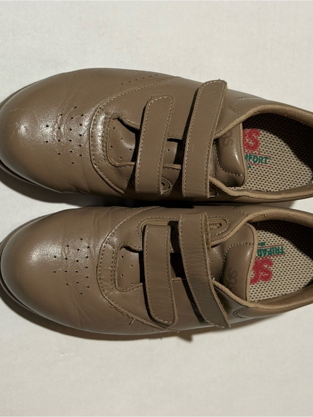 SAS Me Too Taupe Leather Velcro Walking Shoes 5.5M